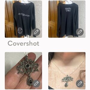 HD💀2X Harley🏍LongSleeved Arizona VNeck+925 Sterling⚫️2”marcasite+necklace 18”